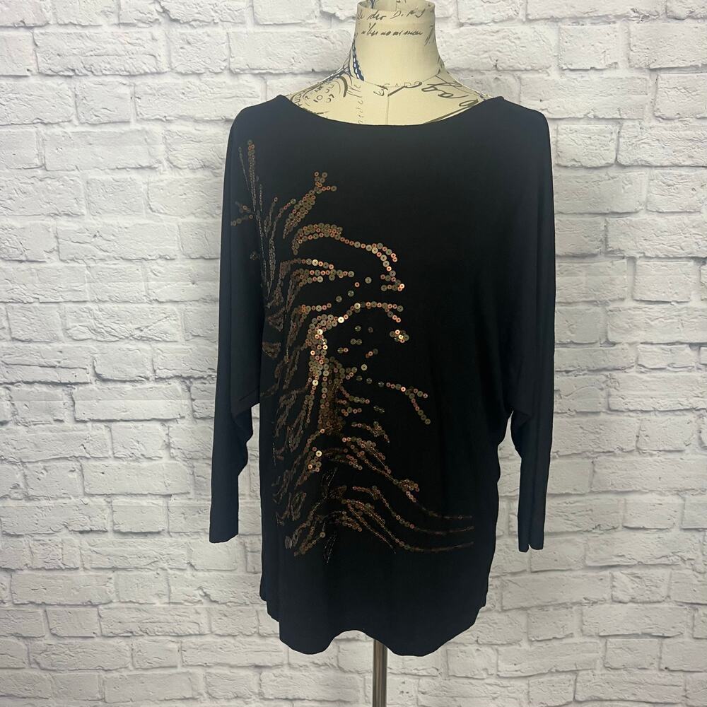 Vintage CAbi Black Top with Design - Women's Large